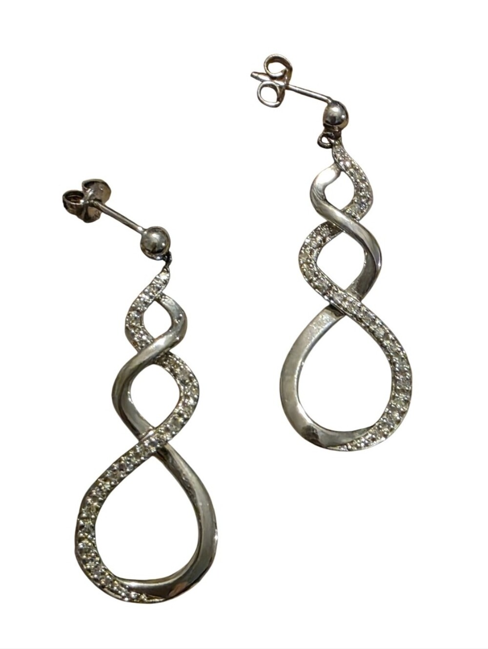 Silver & Diamond Infinity Drop Earrings